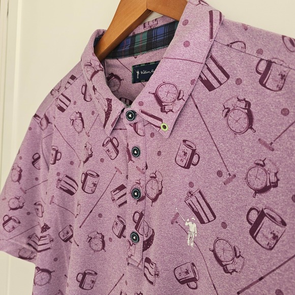 William Murray L Polo Shirt Purple Short Sleeve Groundhog Day Novelty Print Golf - Picture 5 of 8